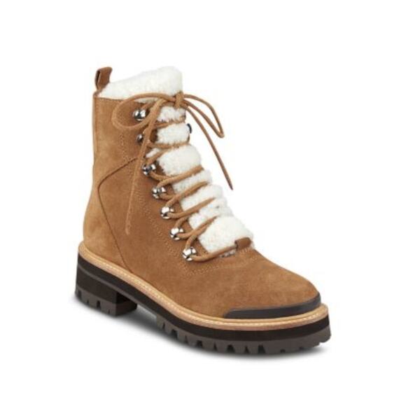 Marc Fisher Shoes - MARC FISHER SHEARLING Winter Lace Up Combat Boots Camel Womens 9